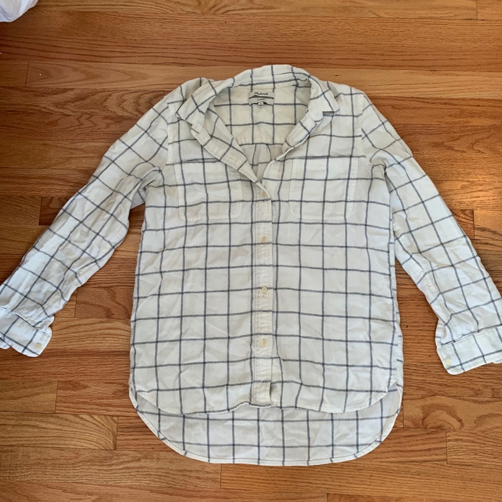 MADEWELL Checkered Navy Blue and White Button Down